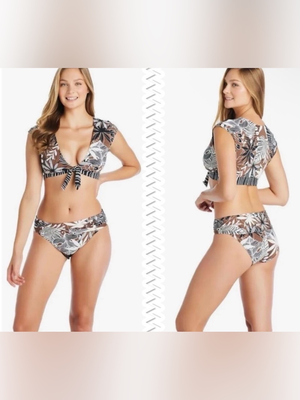Bleu Rod Beattie Bold Moves Front Cap Sleeve Crop Swim Top and Bottom Size 6